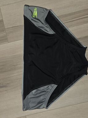 Speedo Black & Gray Swim Brief with Lime Logo